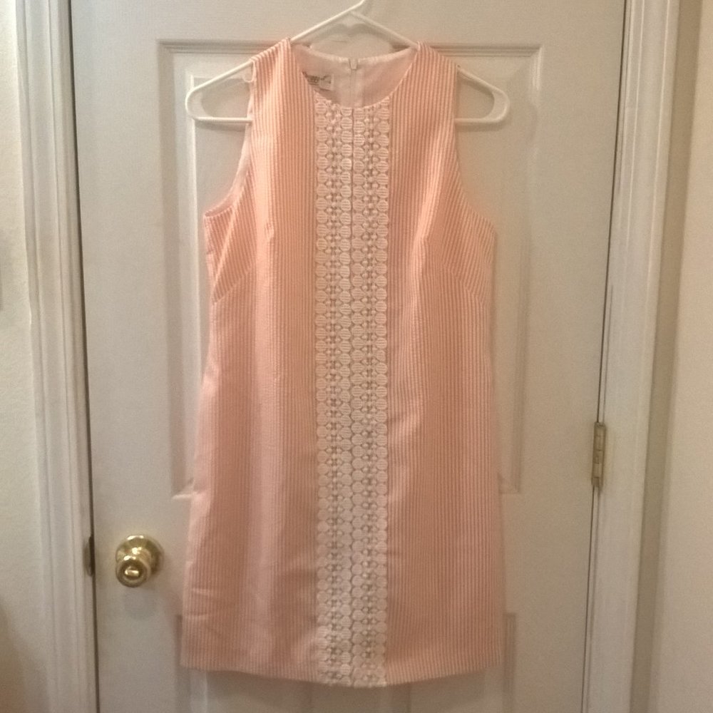 Maggie L Orange/White Seersucker Shift Dress 6P